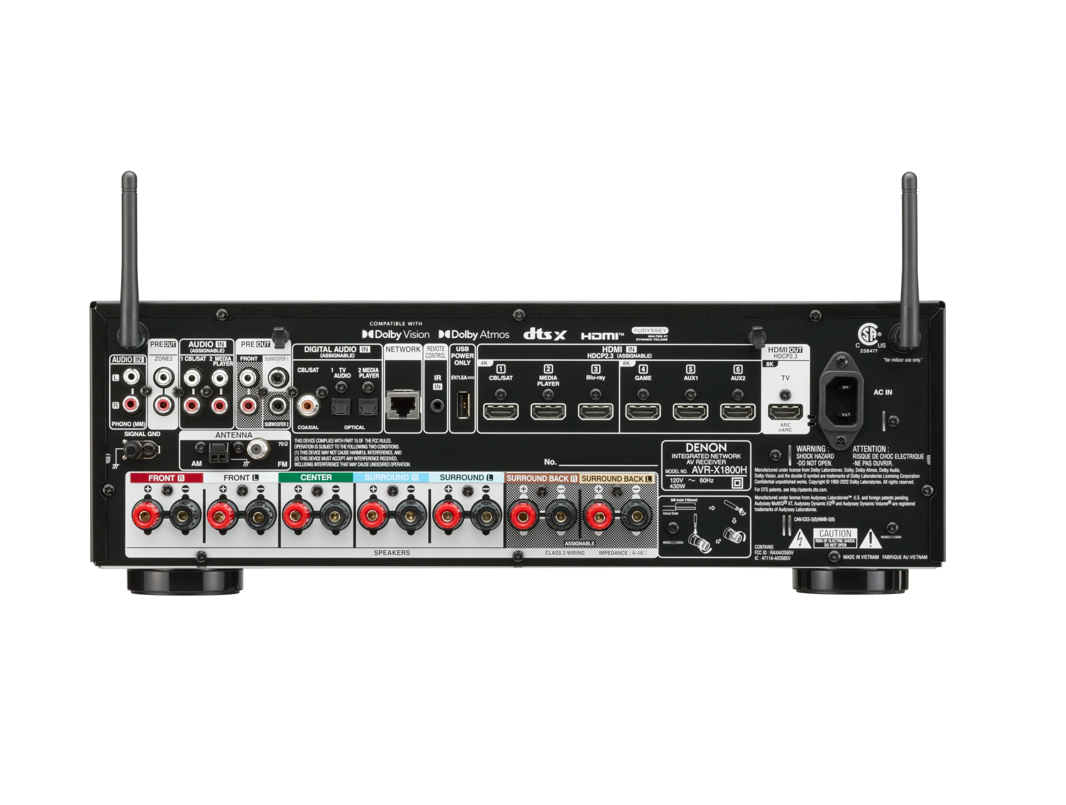 Denon AVRX1800H - Récepteur cinéma maison 7.2, 8K, 80W, 7 Canaux amplifiés, Dolby Atmos, 3D - Image 3