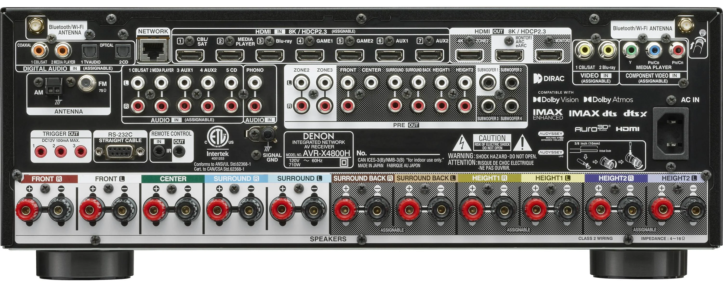Denon AVRX4800H - Récepteur cinéma maison 9.4, 8K, 125W, 9 canaux amplifés, Dolby Atmos, 4K/120Hz - Image 3