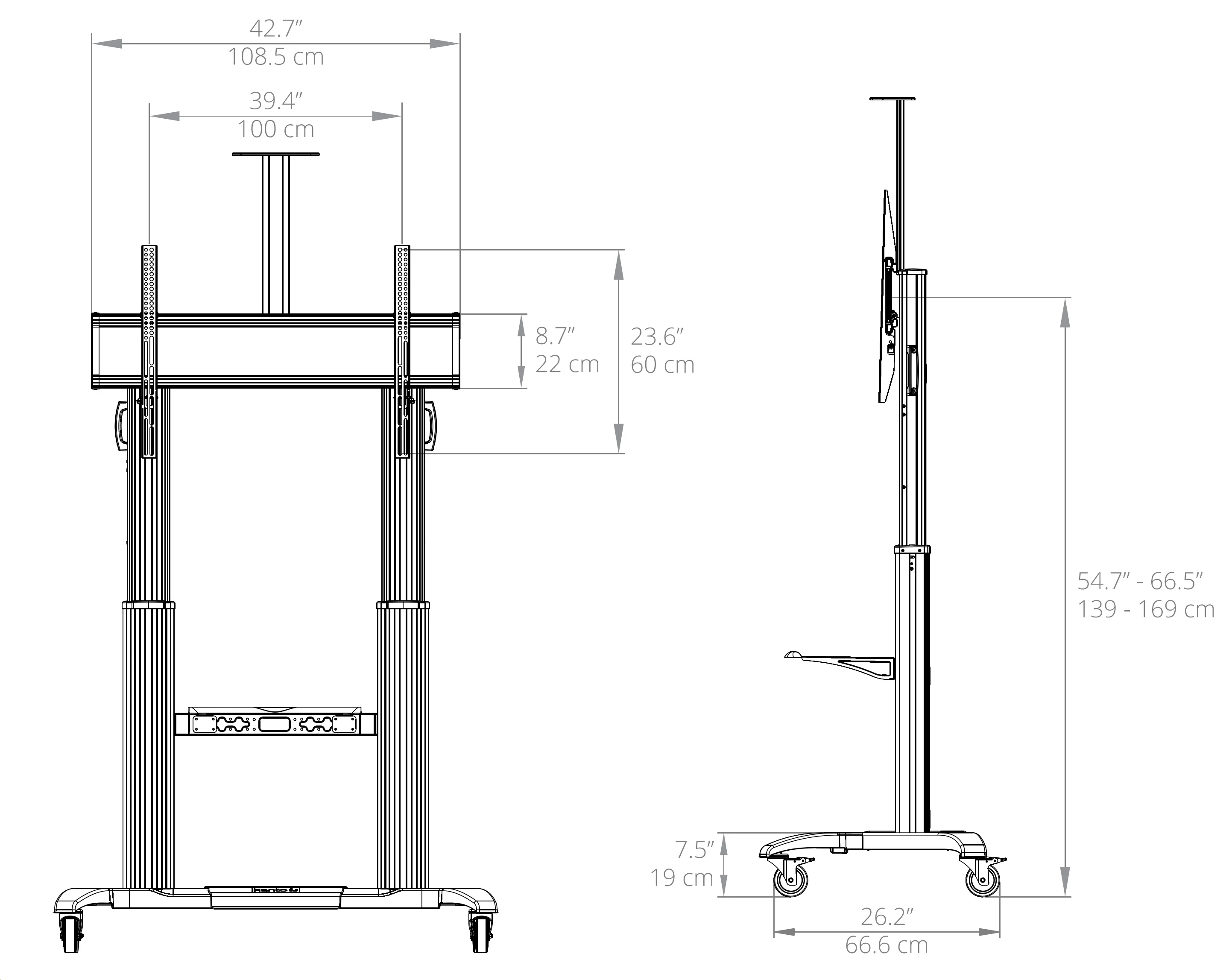 KANTO MTMA100PL -Support pour tv/appareils 60''-100'', 200lb, roulant - Image 9