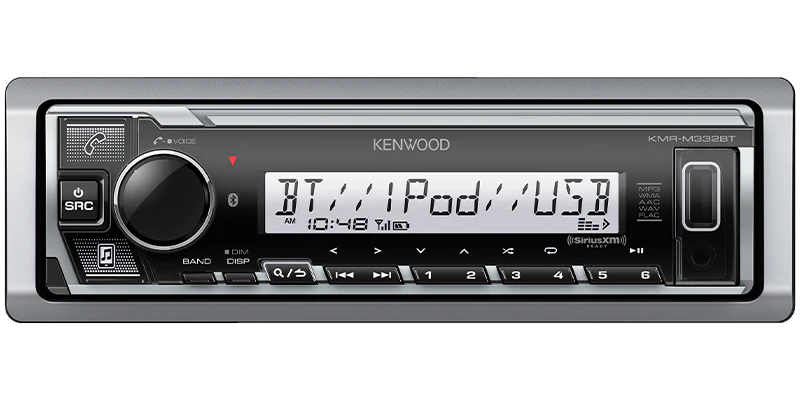 Kenwood KMR-M332BT - Récepteur multimédia numérique marin avec Bluetooth, éclairage de couleur variable, égaliseur 13 bandes et DTA, Entrée USB et AUX en façade 3 pré-sorties 4.0V - Image 2
