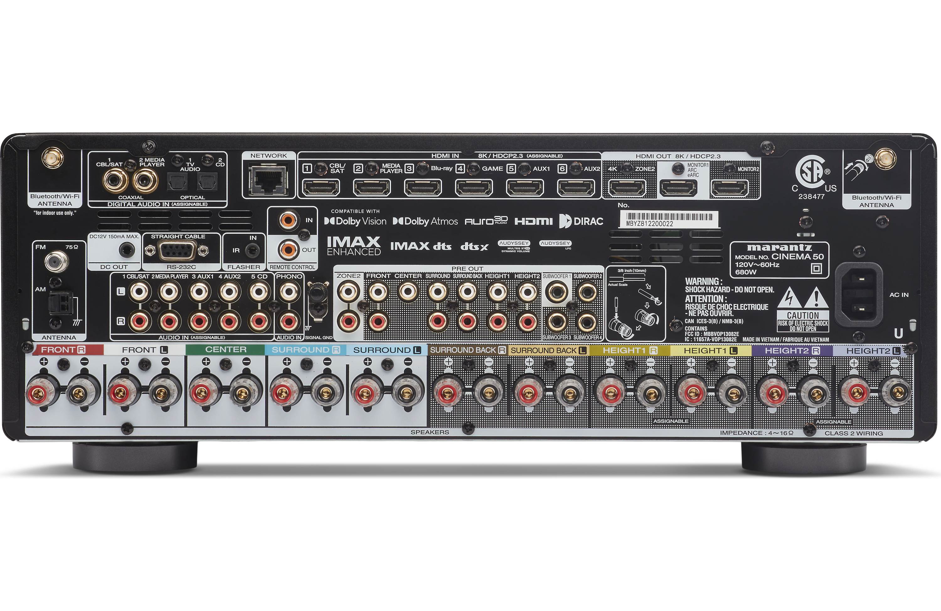 Marantz Cinema 50 - Récepteur cinéma maison 9.4, 8K, 110W, 9 canaux amplifiés, Dolby Atmos, DTS:X et 8K Ultra HD - Image 3