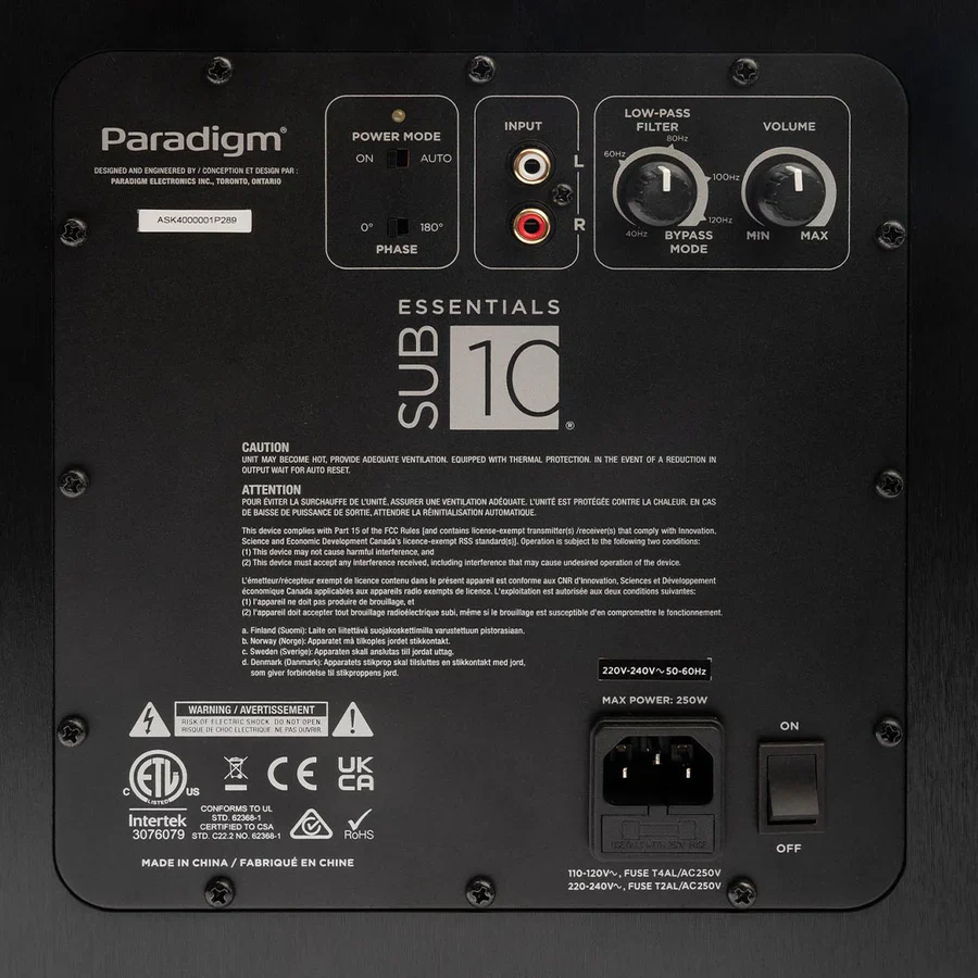 Paradigm Essential Sub10 - Caisson de basses 200Watts RMS scellé avec haut-parleur de graves 10'' - Image 4