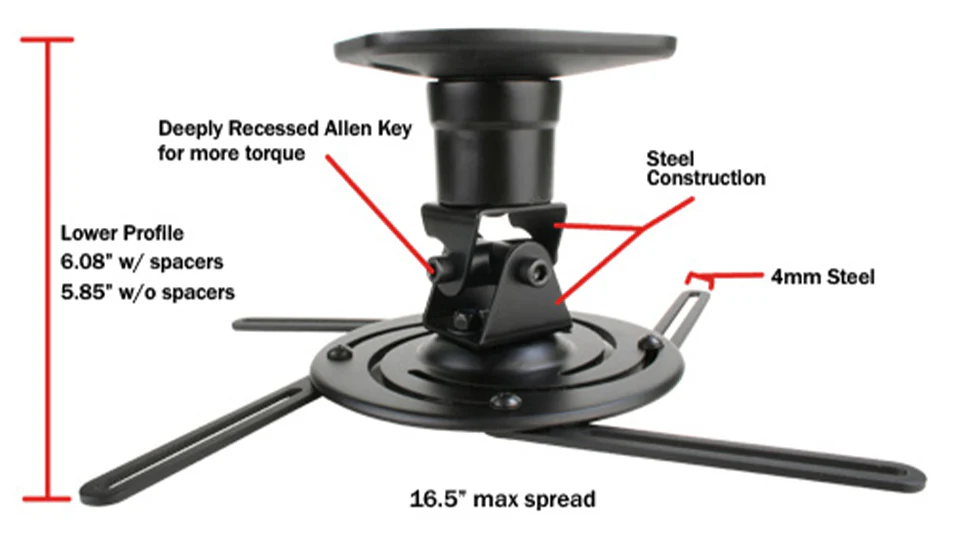 Strong SM-PROJ-M-BLK - Support de projecteur universel avec une capacité de 30 lb (NOIR) avec roulis de – 15 / + 15°, inclinaison de – 35 / + 35° et pivot de – 360 / + 360° - Image 2
