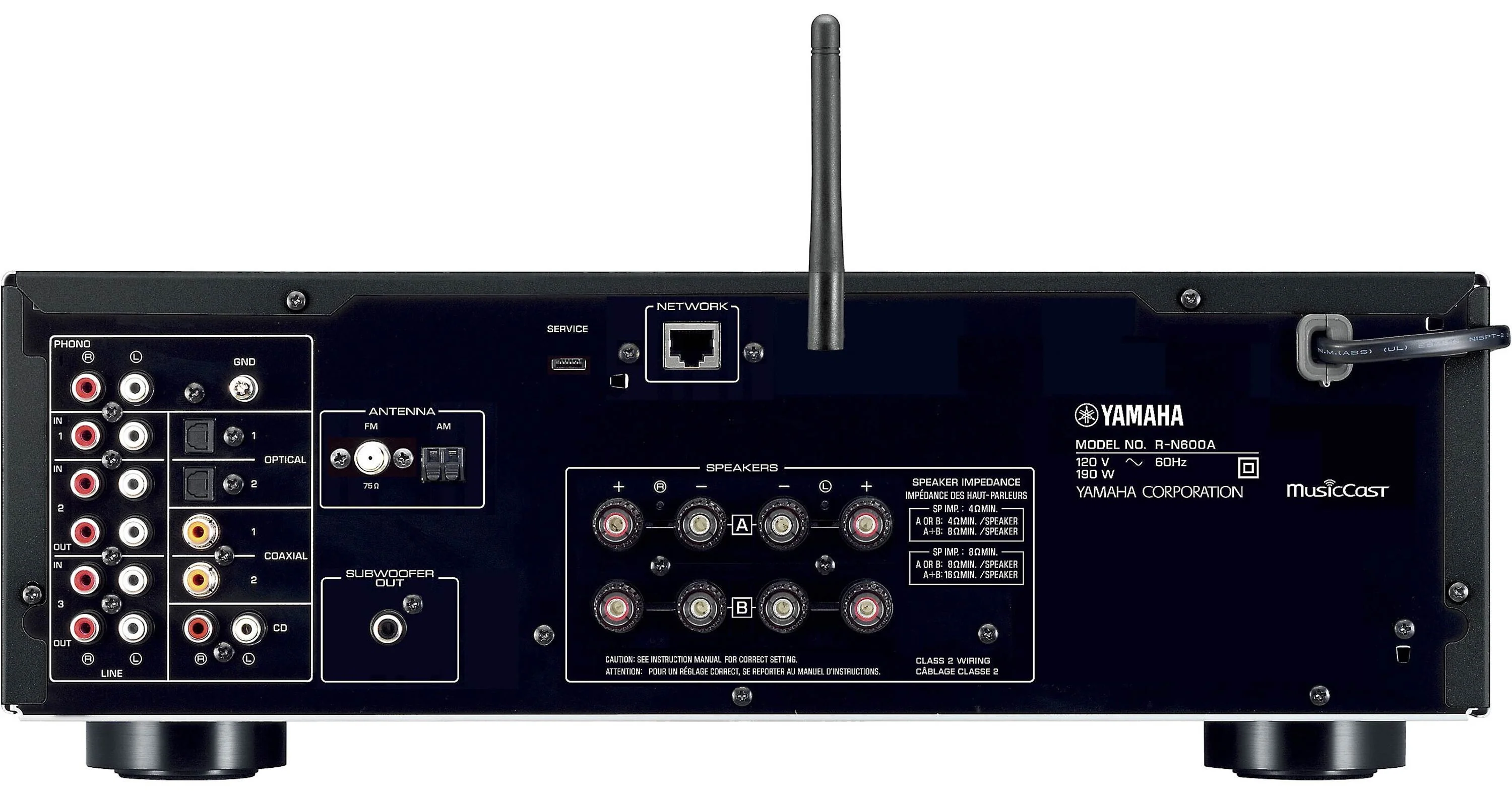 Yamaha RN600A - Récepteur stéréo MusicCast 80W/C, DAC, Wi-Fi, Bluetooth, entrée phono, HP A/B - Image 3