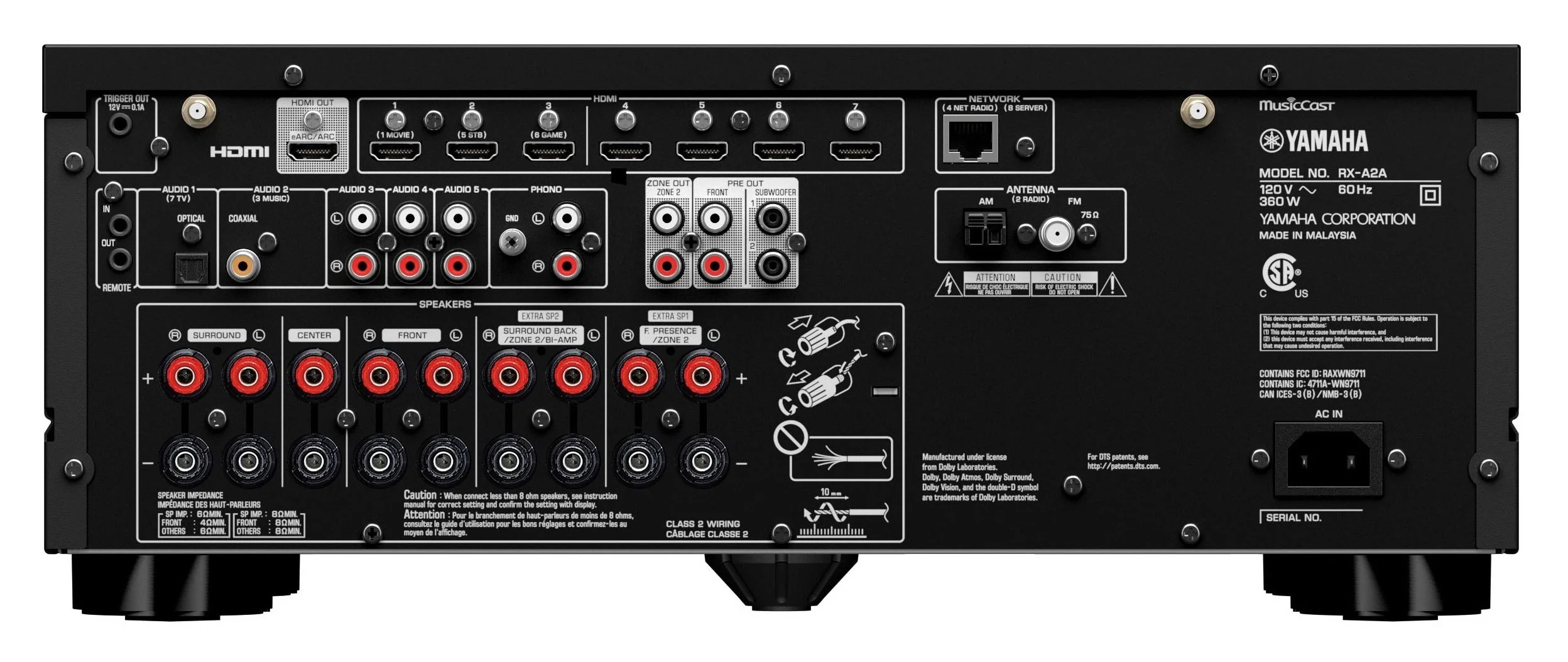 Yamaha RXA2A - Récepteur cinéma maison MusicCast 7.2, 8K, 100W, Dolby Atmos, 4K120 - Image 4