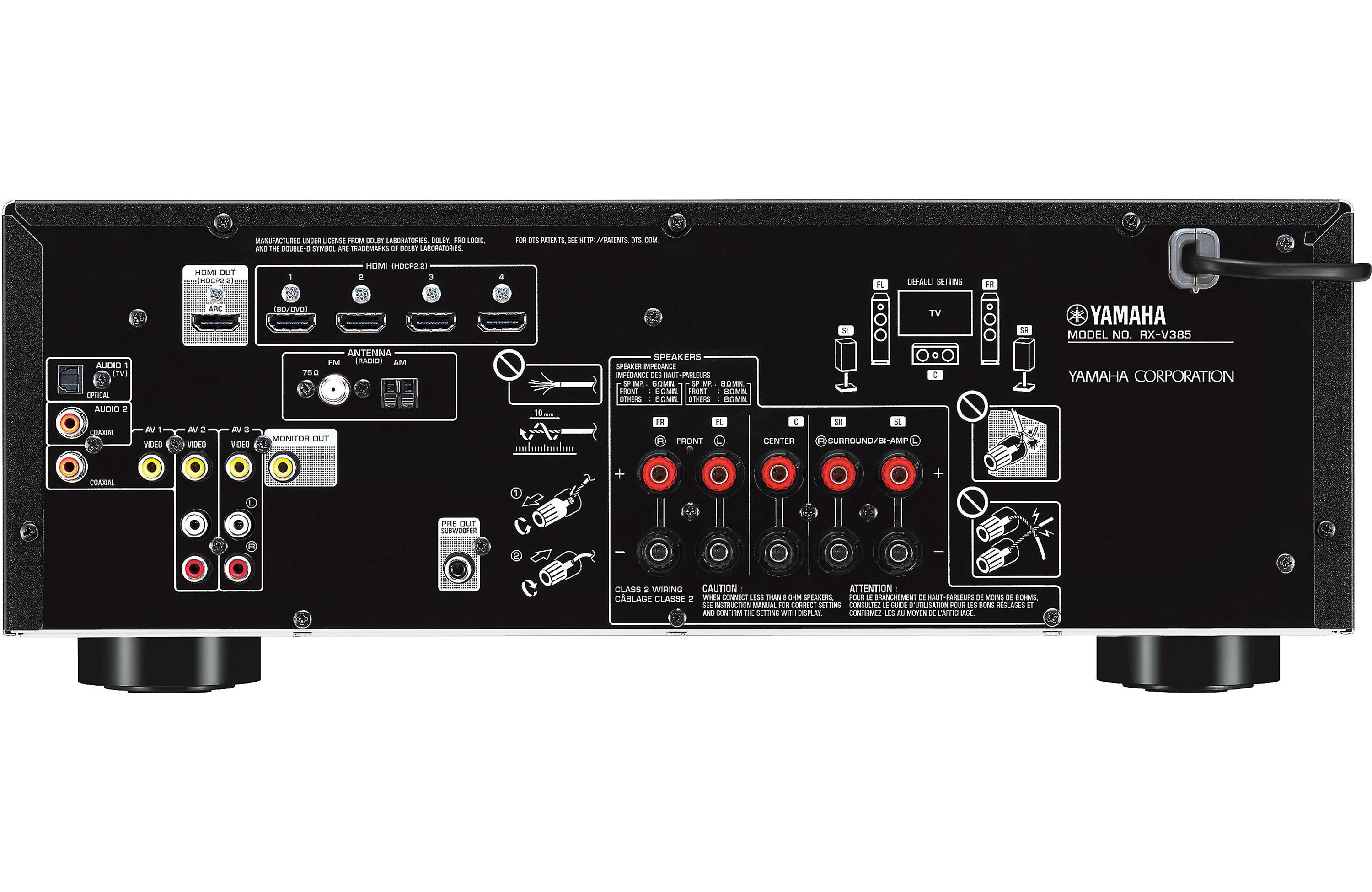 Yamaha RXV385 - Récepteur cinéma maison 5.1, 70W, Dolby Vision - Image 4